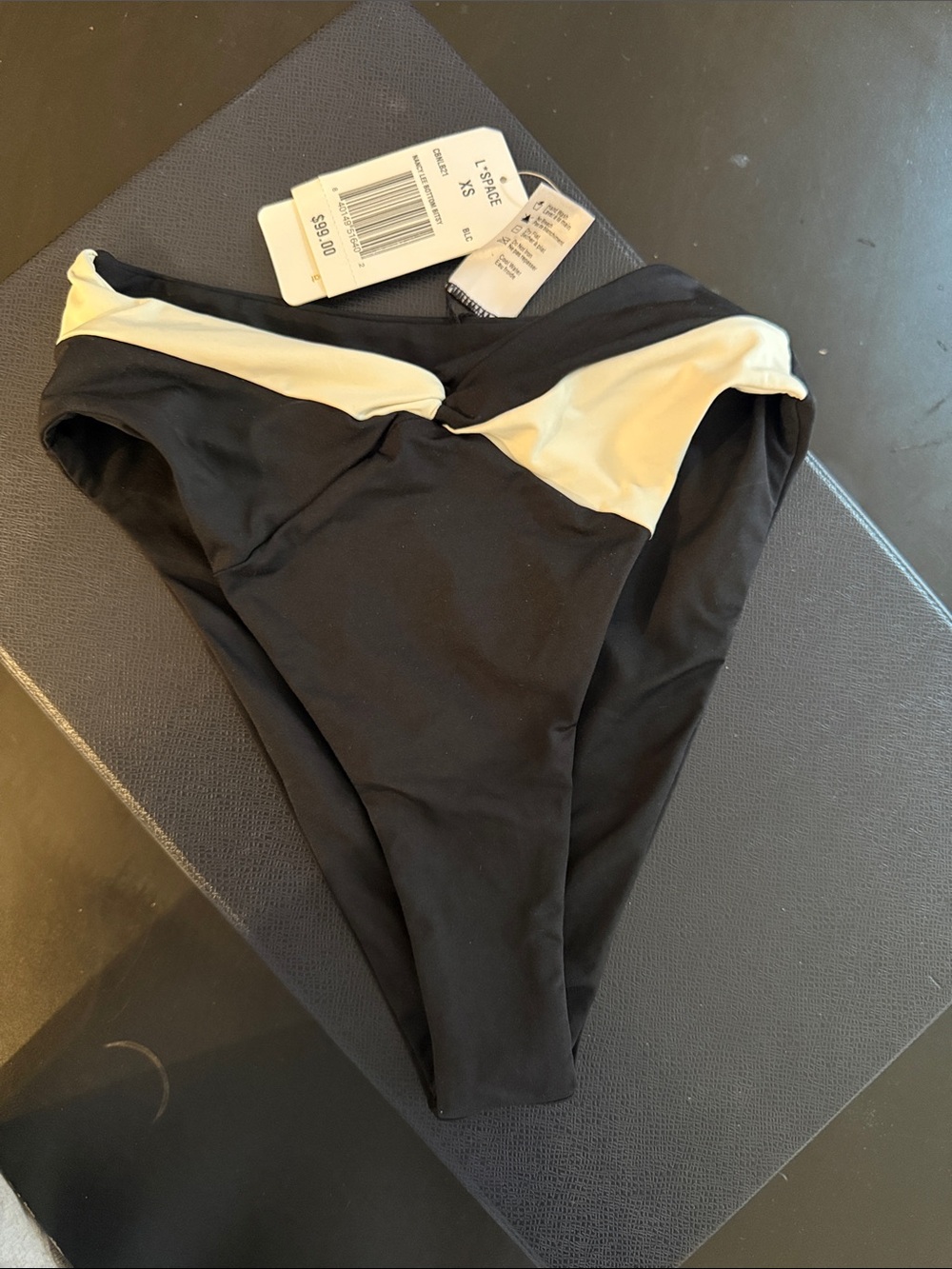 l*space Black and Cream High-Cut Bikini Bottoms
